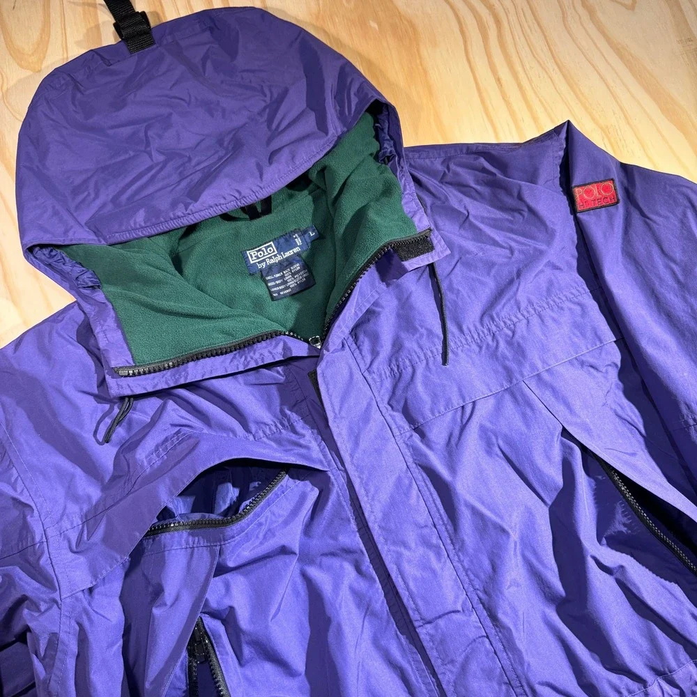 Polo Hi Tech Ralph Lauren Vintage Purple Green Fleece Lined Jacket Men's Large